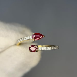 Natural Ruby Diamonds Ring, 14k Solid Gold Ruby Birthstone Ring, Stackable Genuine Ruby Ring, July Birthstone Gold Ring, Dainty Ruby Ring