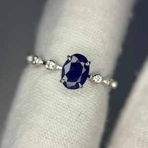 Oval Natural Sapphire 14k Solid Gold Engagement Rings For Women Blue Gemstone Ring Princess Diana Ring September Birthstone Promise Ring