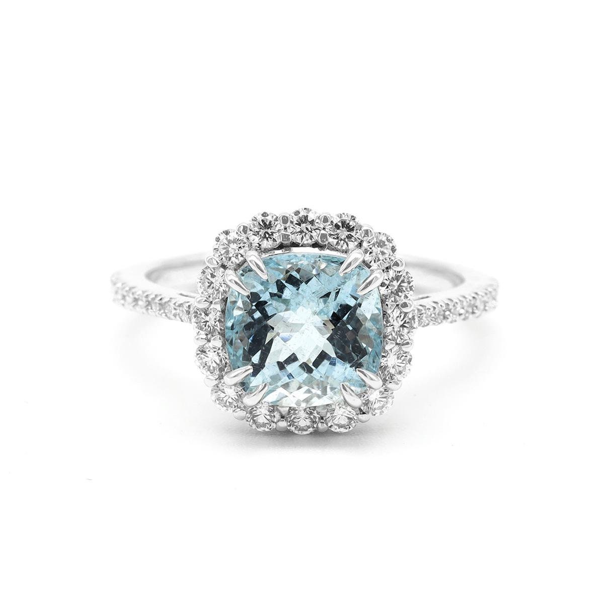 Aquamarine Halo Ring: Vintage Sterling Silver Promise Ring