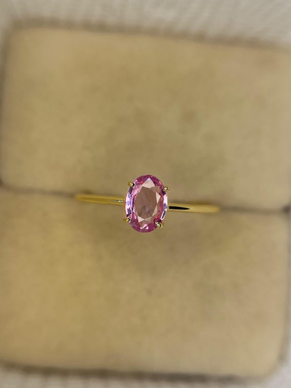 14Kゴールド ピンクサファイア エンゲージリング：ヴィンテージ