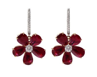 Vintage Ruby Dangle Earrings: 925 Sterling Silver, Pear Cut