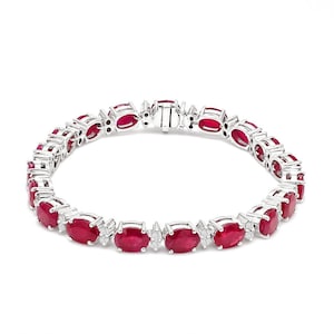 Ruby And Diamond Bracelet, Natural Ruby Tennis Bracelet, July Birthstone Gold Bracelet, 18K White Gold Ruby Bracelet, Ruby Silver Bracelet
