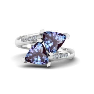 Alex Gold Ring For Women, Tillion Cut Alexandrite Ring, Vintage Unique Alexandrite Engagement Ring, Art Deco Cluster Ring, Bridal Gold Ring
