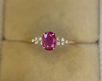 Vintage 14k Gold Ruby Ring with Diamond Accents