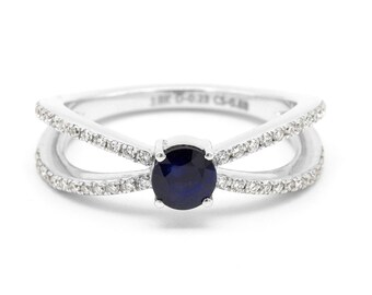 Blue Sapphire Ring: Round Cut Sterling Silver Promise Ring