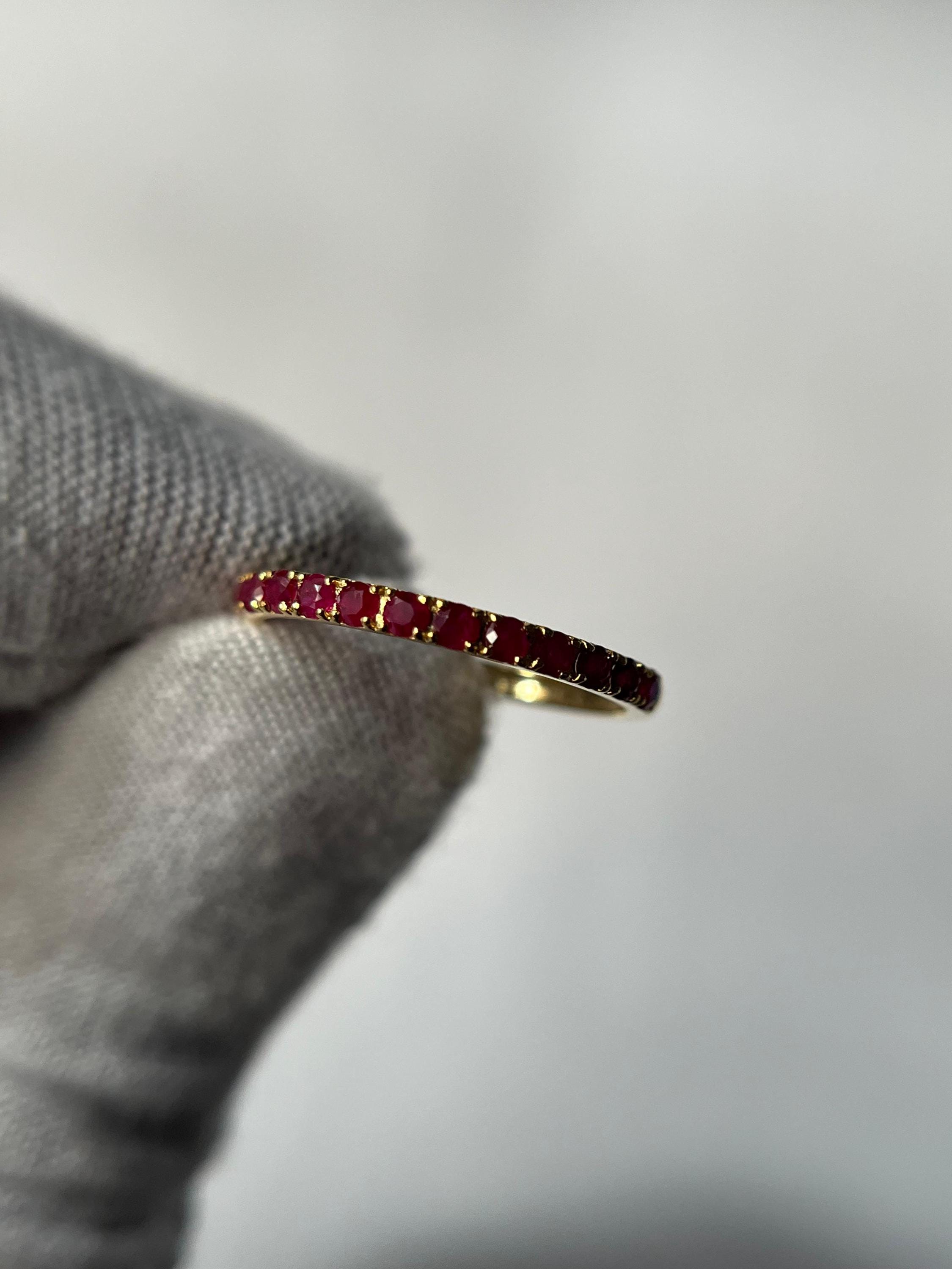 14k Gold Ruby Ring: Vintage Half Eternity Micro Pave Band - Etsy