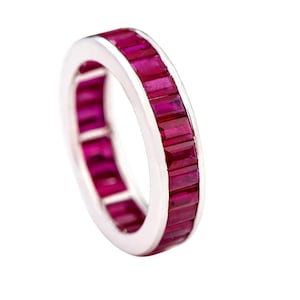 Natural Ruby Wedding Band Ring, 14k Gold Ruby Eternity Engagement Ring, July Birthstone Ring, Anniversary Gold Ring, Ruby Rings For Women