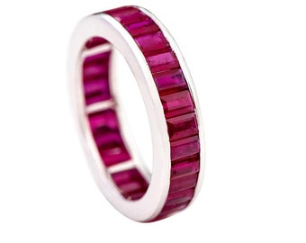 Anillo de eternidad de plata esterlina con rubí natural: alianza vintage