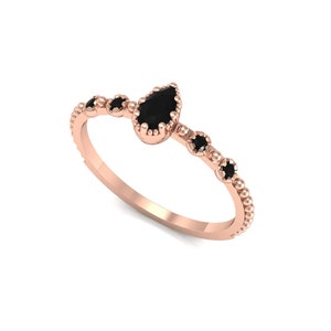 Pear Cut Black Onyx Gemstone Ring, Dainty Black Onyx Birthstone Ring, Anniversary Ring, Gift Ring For Her, Engagement Ring, Rings For Women