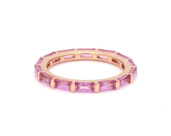 Vintage Sterling Silver Pink Sapphire Ring: Baguette Eternity Band