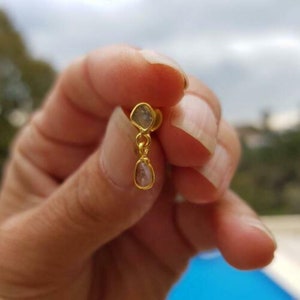 Boucle d'oreille en diamants véritables polki, petites boucles d'oreilles en diamants polki véritables, boucles d'oreilles en argent sterling 925, cadeau de Noël pour femme, boucles d'oreilles polki pour elle