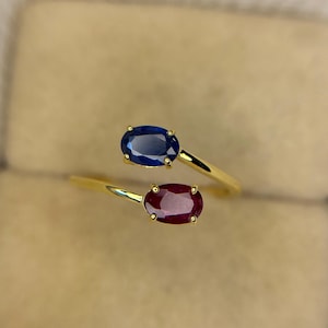 14k Blue Sapphire Ring, Natural Sapphire Engagement Ring, Ruby and Sapphire Wedding Ring, September Birthstone Ring, Promise Ring For Her