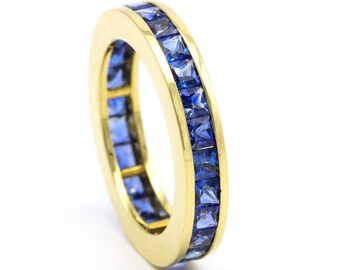 Sterling Silver Sapphire Eternity Band Ring: 14K Gold Finish