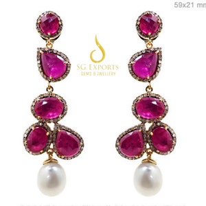 14k Gold Vermeil Ruby And Diamond Earrings, Natural Diamond Earrings, Earrings For Women, Ruby Birthstone Earrings, Wedding Earrings For Her