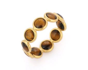 Vintage Tigers Eye Ring: Sterling Silver Wedding Band