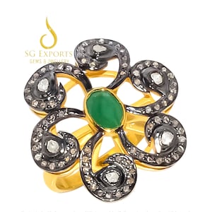 Natürlicher Smaragd und Diamant Ring, 925 Sterling Silber Pave Diamant Polki Ring, Birthstone Ringe für Frauen, 14K Gold Verlobungsring für Sie
