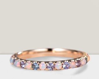 Vintage Sterling Silver Alexandrite Ring: Opal Wedding Band