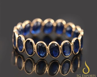 Natural Blue Sapphire Ring, Full Band Ring, 14k Gold Sapphire Ring, Sterling Silver Ring, Blue Sapphire Engagement Ring, Wedding Band Ring