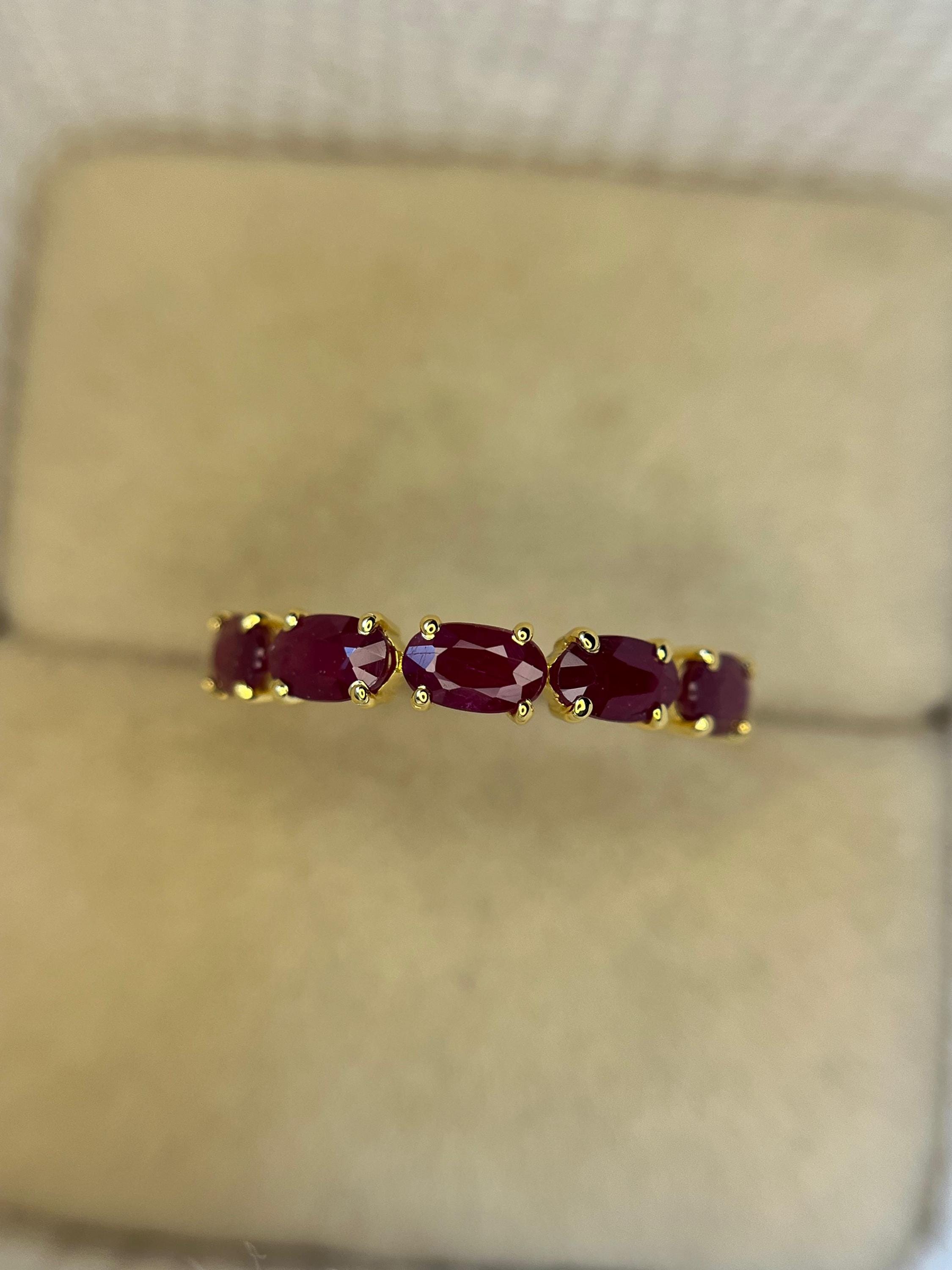 Buy 14k Gold Ruby Wedding Band Ring: Vintage Half Eternity Online in ...