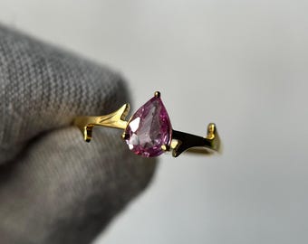 14K Rose Gold Pear Pink Sapphire Ring: Vintage Art Deco Style