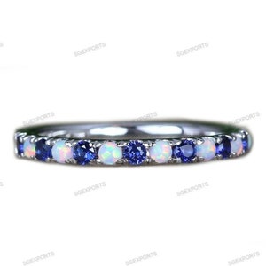 Opal Tanzanite Ring: Sterling Silver Vintage Wedding Band