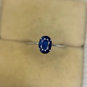14k Sapphire Oval Halo Ring, Minimalist Sapphire Engagement Ring, Solid Gold Blue Sapphire Solitaire Ring, Dainty Promise Ring, Wedding Ring