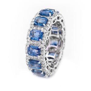 Sapphire Ring, 14K White Gold Rings, Blue Sapphire Diamond Wedding Band, Stacking Band, Sterling Silver Engagement Ring, Anniversary Gift