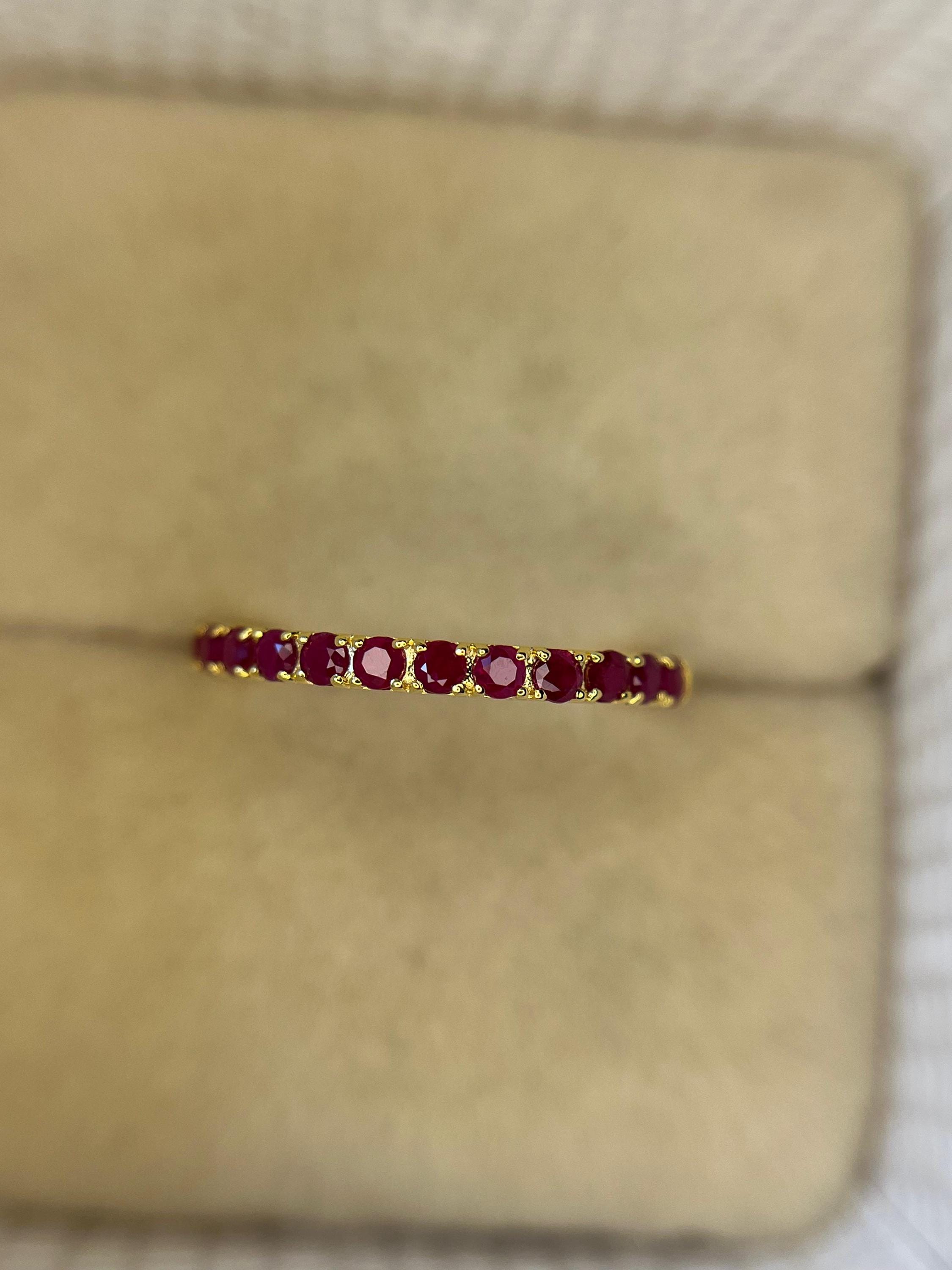 14k Gold Ruby Ring: Vintage Half Eternity Micro Pave Band - Etsy