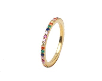 Sterling Silver Multi Sapphire Eternity Band Ring - Vintage Style