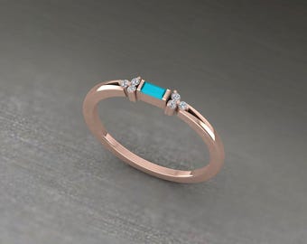 Sterling Silver Turquoise Baguette Ring: Art Deco Wedding Band