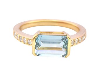Emerald Cut Aquamarine Ring: Sterling Silver Gemstone Wedding Band