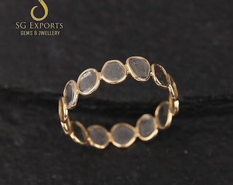 Polki Diamond Band Ring: Rose Cut, 925 Sterling Silver