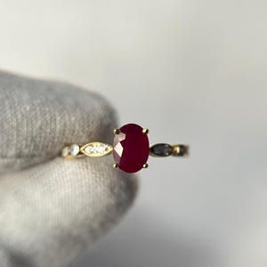 14K Gold Ruby Stacking Ring: Vintage Style Diamond Accent