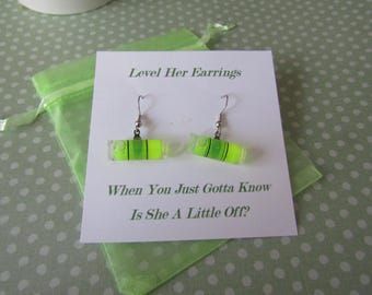 Spirit Level Earrings, Upcycled Bubble Levels Silver Plated Joke Gift