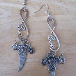 Motorcycle Infinity LOVE Angel Wing Charm Long Dangle Lady Rider Earrings