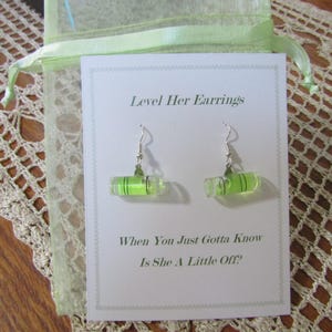Spirit Bubble Level Her Upcycled Funny Joke Earrings On Gift Card & Gift Bag