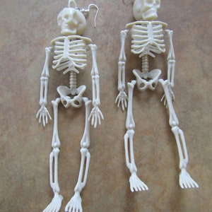 Skeleton Dangle Earrings Spooky Plastic Large 6&quot; Gothic Costume Jewelry