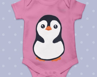 Penguin Short Sleeve Babygrow 0-3MTHS, White 