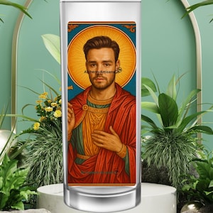 Saint Liam Payne Gebetskerze - One Direction Ikone, Pop Saint, Fangirl Altar Essential, lustiges Promi-Geschenk, Boy Band Devotionalie Dekor