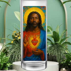 Jesus Gebetskerze - Schwarze Jesus Kerze - Sacred Heart Gebetskerze - Afrikanischer Jesus Devotionalie - Christliches Geschenk für Schwarzen Glauben & Mächtig