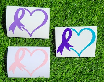 Awareness Ribbon with Heart Vinyl Decal | Customize | Awareness Sticker | Ribbon Decal | Cancer | Cancer Ribbon | Mental health Awareness