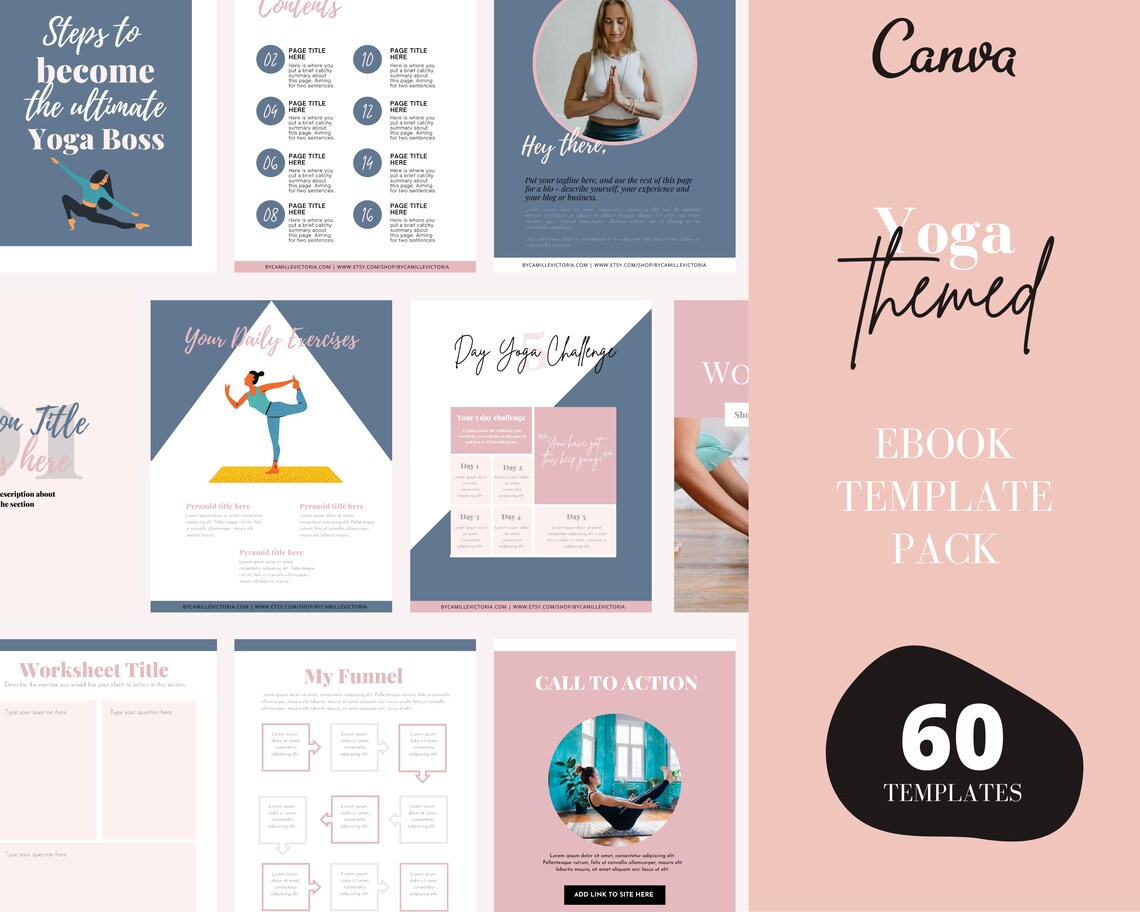 60 Page YOGA Canva Ebook Template and Workbook Template | Etsy