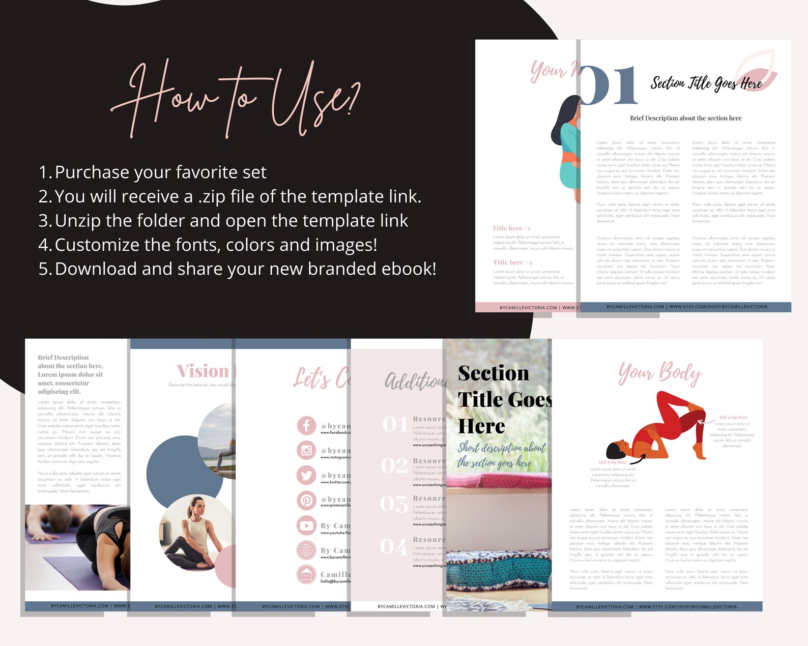 60 Page YOGA Canva Ebook Template and Workbook Template | Etsy