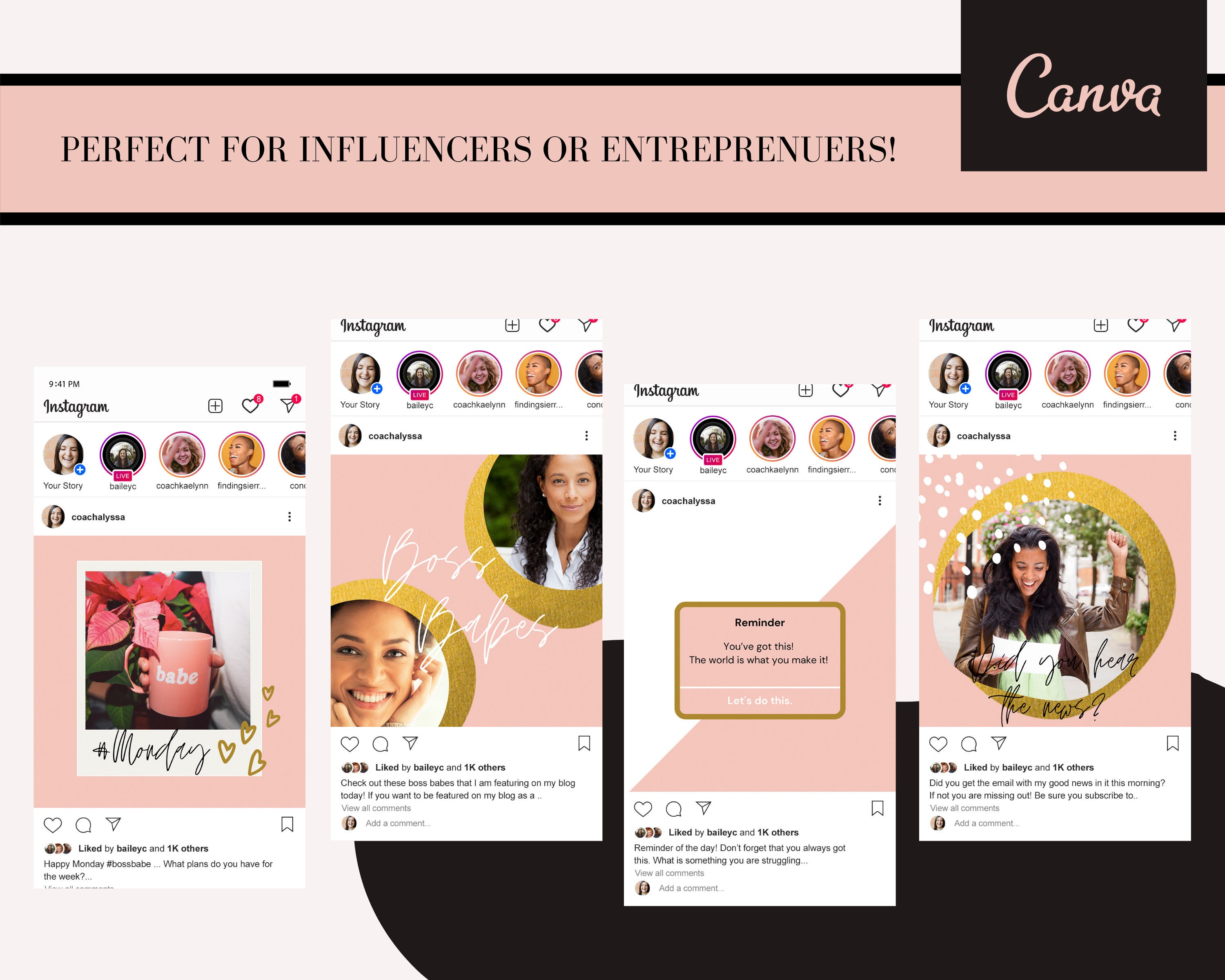 Boss Babe Instagram Posts Instagram Canva Template Pink & Gold Template ...