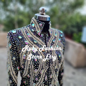 Leaves Pattern With Ab Stones On Black Base Showmanship Jacket