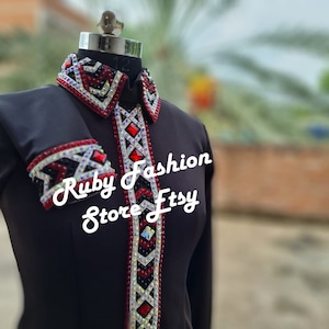 Black Base Retro Shirt with AB and Red Embellishments