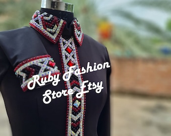 Black Base Retro Shirt with AB and Red Embellishments