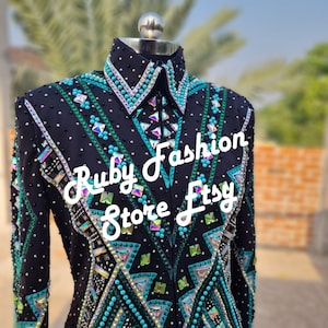Turquoise, Ab and Emerald Green Showmanship Jacket on Black Base