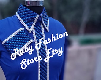 Royal Blue Retro Shirt with ab embellishment