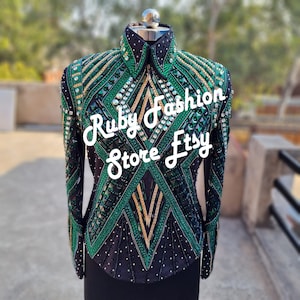 Emerald Green And Gold embellishment on Black Base Showmanship Jacket